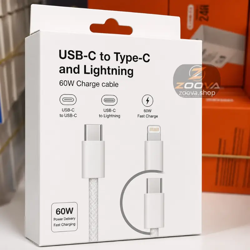 كابل شحن سريع 60 واط USB-C إلى USB-C وLightning